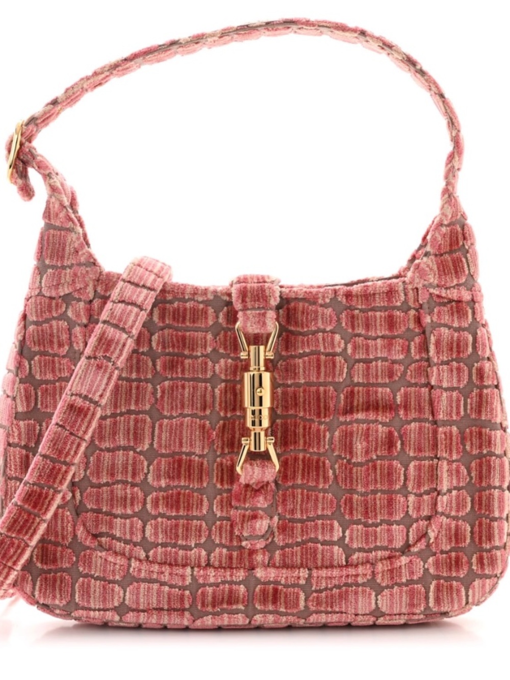 GUCCI Jackie 1961 Velvet Crocodile Jacquard in Pink & Taupe Excellent Condition